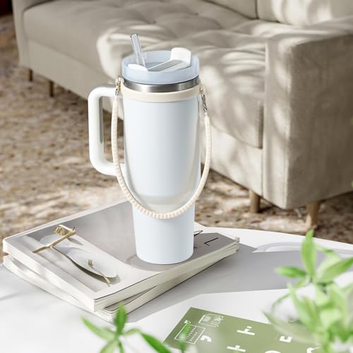 Water Bottle Handle, Silicone Water Bottle Sling, Carrier, Holder with Strap, Fits Most 8-40oz Bottles Stanley Cup Accessories - color: Off-White