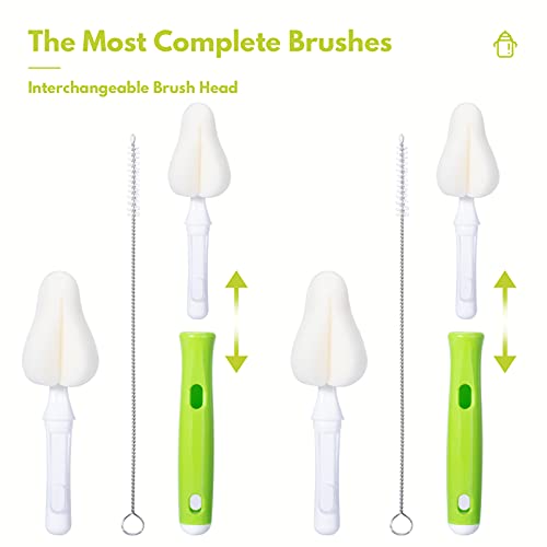 Baby Bottle Brush Kit (Green), Sponge Heads, Straw Cleaners, Compact Tool