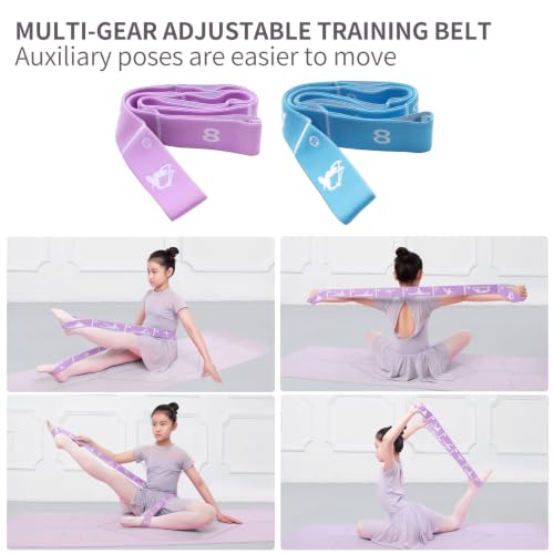 2-Pack Adjustable Kids Dance Stretch Bands - 8-Loop Elastic Bands for Ballet, Latin, Yoga, Gymnastics & Stretching - Flexible, Multi-Section Design for Dance Training & Flexibility - color: Purple+Blue