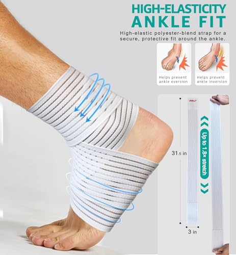 HiRui Foot & Ankle Brace 2 Pack, Adjustable Compression Wrap for Men & Women – Helps with Sprains, Plantar Fasciitis, Achilles Tendonitis, Arthritis, Running, Sports, Gym – Fits in Shoes (White) - color: White