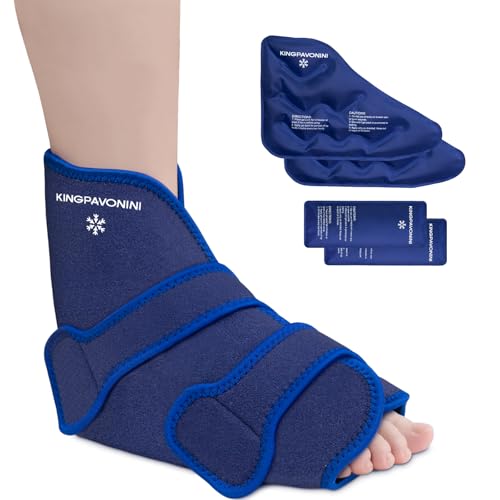 KingPavonini Ankle Foot Ice Pack, Standard Size, Blue, 1 Wrap + 4 Gel Packs - size: Standard, style: Blue (1 Wrap+4 Gel Packs)