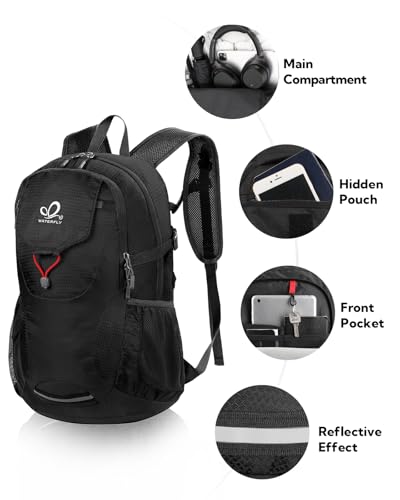WATERFLY Lightweight Packable Hiking Backpack, 30L Day Pack Black - color: Black