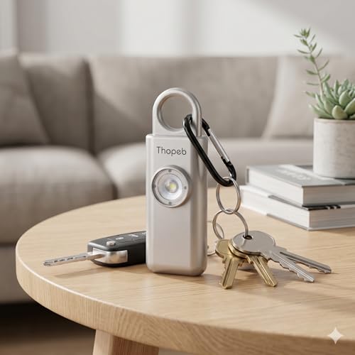 Thopeb Personal Safety Alarm for Women – Superior Loud Siren & SOS Strobe - color: Metallic Silver