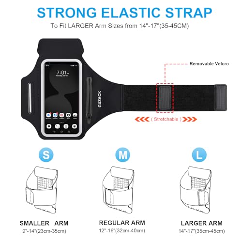 GUZACK Running Armband with Zipper Pouch, Running Phone Holder,Up to 6.9" - color: Black Zipper, size: L