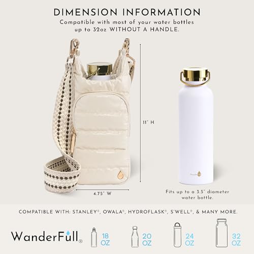 WanderFull Original HydroBag Crossbody Water Bottle Holder with Phone Pocket, Fits Water Bottles up to 32 oz - color: Ivory Lacquer - Patterned Strap