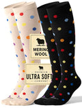 Silky-Soft Merino Wool Compression Socks 15-20 mmHg for Women & Men 2 Pairs - color: 2 Pairs - Polka Dots, size: Large-X-Large