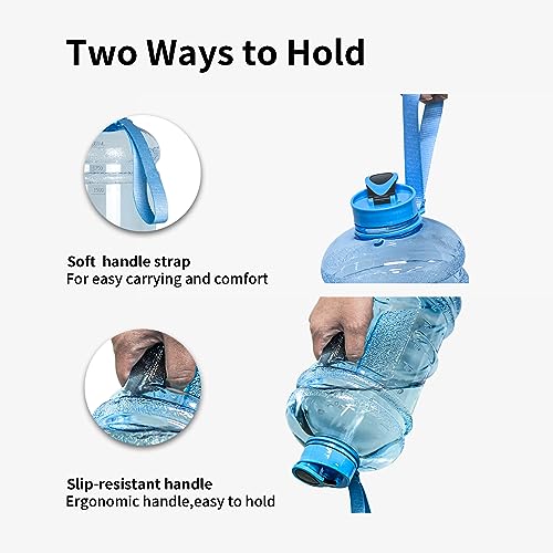 TOOFEEL 2.2 Liters Gym Big Sports Water Bottles for Men - Reusable BPA Free Plastic Clear Water Jug - Unique Water Bottles, Comfurtable to Touch and Easy to Clearn - Transparent Light Blue - color: Transparent Light Blue bottle, style: 74 oz water bottle