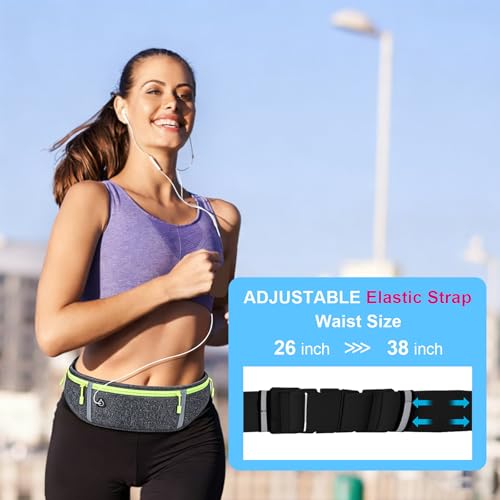 Slim Running Belt for Women Men,Runners Fanny Pack Phone Holder,Money Belt,Running Gear Accessories,with 3 Pockets (Green-flaxen) - color: Green-flaxen