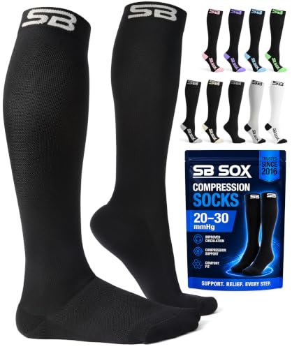 SB SOX Compression Socks for Men & Women (20-30mmHg) - color: Solid Black, size: Small
