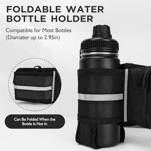 Fanny Pack for Women Men with Water Bottle Holder,Waist Bag for Hiking,Travel,Running,Dog Walking,Workout,Cycling (Black) - color: Black