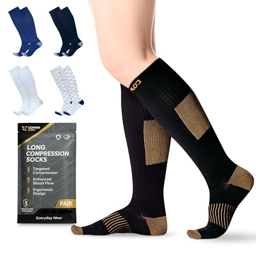 CopperJoint Compression Socks for Women & Men, Black & Tan, Large, 1 Pair - color: Black and Tan, size: Large