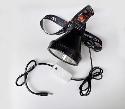 MEMEMOKON Large LED Headlamp with DC 12V Power, 15W Clip-On Light Hiking Outdoor Camping Running Cycling Fishing Lamp (Warm White)
