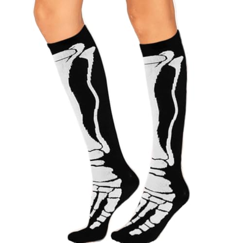 Compression Socks for Women Festival Knee High Socks Calf Stockings - color: Black Bone, size: Large