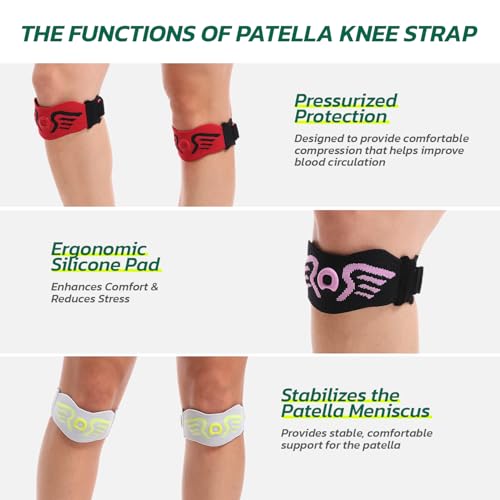 AOFIT 2 Pack Patella Knee Strap Band for Knee Pain Knee Support Patella Stabilizer Braces Tendon Ergonomic Silicone Pad (with 2 adjustable straps, one long & one short)
