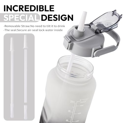EYQ 64oz Water Bottle with Straw, Leakproof, Navy Gradient - color: 05Black/Gray Gradient