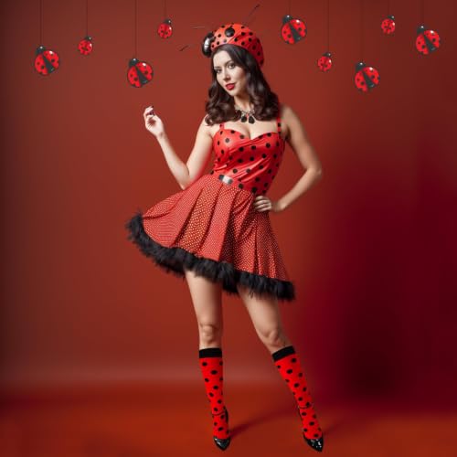 Junely Compression Socks for Women Knee High Striped Polka Dot Stockings - color: Red Polka Dot