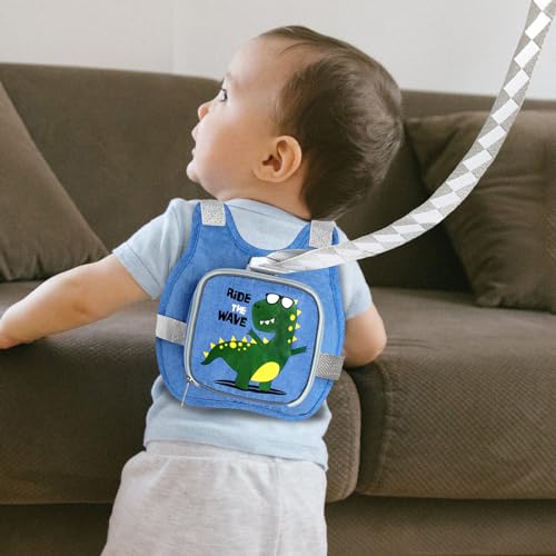 Toddler Harness Leash+ Anti Lost Wrist Link, Accmor Cute Dinosaur Kids Harness with Leash, Foldable Child Leash Baby Walking Wristband Assistant Strap Belt for Parent Boys Outdoor Activity - color: Blue/Tyrannosaurus Rex