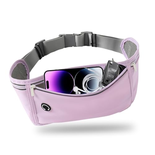 Slim Running Belt for Women Men,Runners Fanny Pack Phone Holder,Money Belt,Running Gear Accessories,with 3 Pockets (Purple) - color: Purple