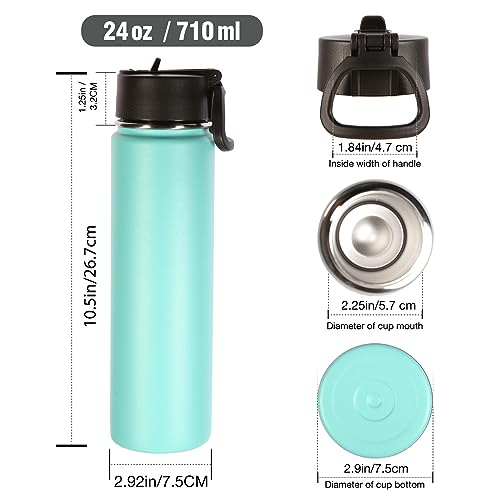 Volhoply 24oz Insulated Water Bottle with Straw Lid, Mint, 1-Pack - color: Mint