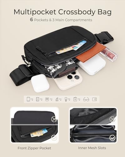 Fanny Packs for Women Crossbody Belt Bags, Waist Pack with Front Pocket - color: A-Black, size: Double Layer