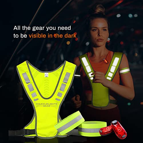 Reflective Running Gear Safety Bundle - Reflective Vest, LED Safety Light, Reflective Bands, Night Safety Gear for Runners, Cycling, Hiking, Walking - High Visibility Reflective Gear