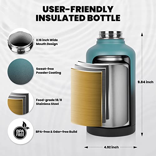RAYMYLO Insulated Water Bottle 64 oz, Triple Wall Vacuum Stainless Steel - color: Indigo/Black, size: 64 Ounces