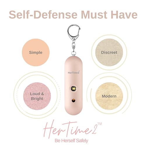 HerTime2 Personal Safety Alarm for Women - Loud Self Defense Siren, Waterproof Keychain with Strobe Light - Battery Powered, Rose Gold - color: Rose Gold, style: Battery Powered