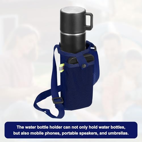 Uxcell Water Bottle Holder With Adjustable Shoulder Strap, Carrier Bag, Mesh Crossbody Carrier With Pocket for Sports, Hiking, Walking, Travel - color: Navy Blue