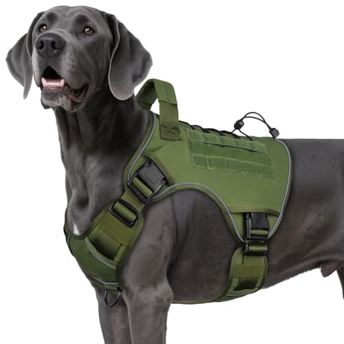 WINGOIN Green Tactical Dog Harness for Extra Large Dogs,No Pull Dog Harness - color: Green, size: XX-Large: 110-160 lbs (Chest:36-43",Neck:26-37")