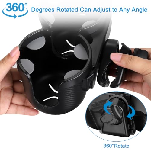 Accmor Stroller Cup Holder with Phone Holder, Bike Cup Holder, Walker Scooter Wheelchair Cup Holder Attachment, Universal Cup Holder for Uppababy Graco Strollers - color: Double Holder-All Black Texture