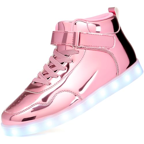APTESOL Unisex Rechargeable LED Light Up Shoes Men Women High Top Sneakers - color: Pink, size: 8.5 Women/7 Men