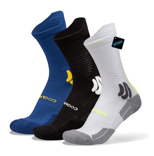 BRISIRA Coolmax Bamboo Viscose Compression Running Socks Crew Mid Calf - color: 3 Pairs Black White Blue, size: 3-6