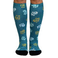 Crazy Compression Over-the-Calf Socks with Fun Designs - color: Best Frens Paw Prints Teal (Wide), size: Small-Medium