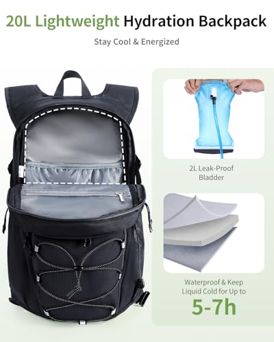 ECOHUB 20L Lightweight Hydration Backpack with 2L Water Bladder&Waist Pack