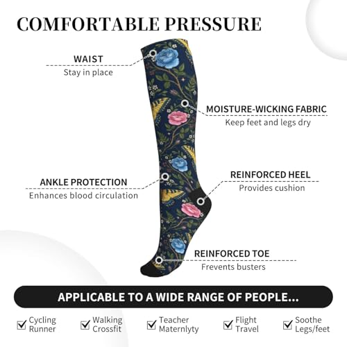 Witchy Moth Compression Socks For Women Men - color: Floral Butterfly