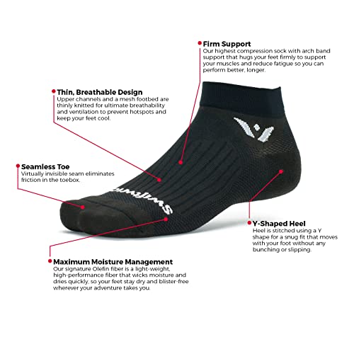 Swiftwick ASPIRE ONE Running & Cycling Socks, Breathable, Compression Fit - color: Black, size: X-Large