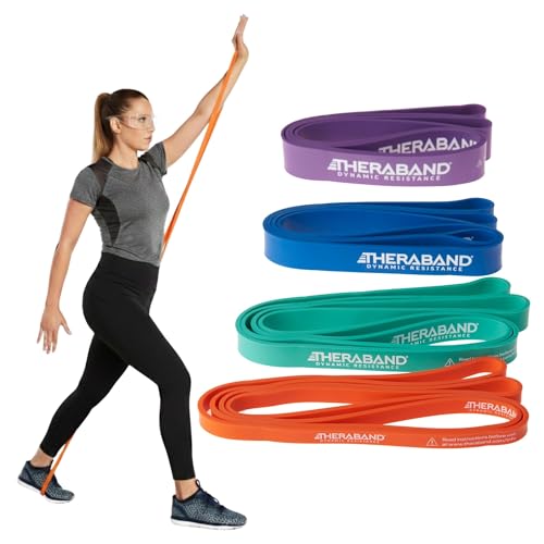 THERABAND High Resistance Super Band Set, Exercise Workout, Therapy, Multi - size: 4 Pack (15-50 lbs)