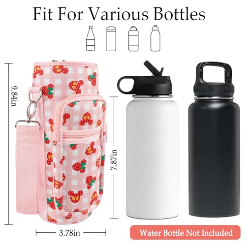 Water Bottle Carrier Bag 25oz/32oz Water Bottle Pouch Holder Adjustable Shoulder Strap Neoprene Water Bottle Sling Bag with Phone Pocket Insulated Tumbler Accessories for Walking - color: Pink