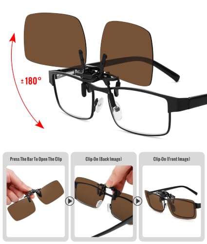 MEETSUN Polarized Clip On Sunglasses for Men Women, Fit Over Glasses - color: 2pack-black+brown