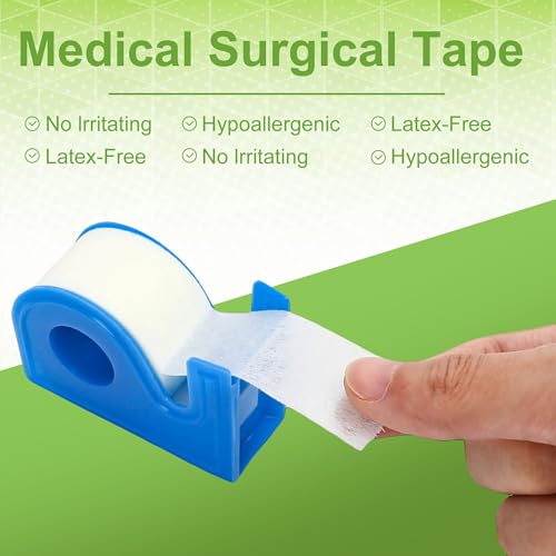 2 Rolls Surgical Medical Tape with Dispenser – 1 Inch x 10 Yard Paper Tape Medical, Micropore Tape for Wound Care, First Aid Tape for Sensitive Skin
