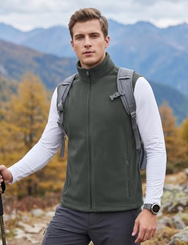 TACVASEN Men's Fleece Vest Winter Casual Vests Outerwear Sleeveless Jacket - color: Dark Gray, size: Medium