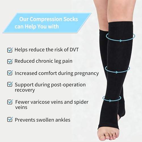 Compression Socks for Women and Men, 23-32mmHg , Open Toe, Knee High Length Compression Stockings for Varicose Veins, DVT, Edema, Running, Nursing - size: S