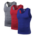 Mens 3 Pack Compression Tank Tops Sleeveless Compression Shirt - color: Grey+red+blue, size: X-Large