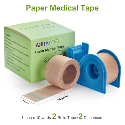 Medical Tape with Dispenser Paper Tape Medical 1 inch x 10yd Sensitive Skin Micropore Tape Breathable for Wound Care Nose Tape for Rhinoplasty Shaping(2 Rolls Tape + 2 Dispensers Included) - color: Beige:1 Inch X 9.14m