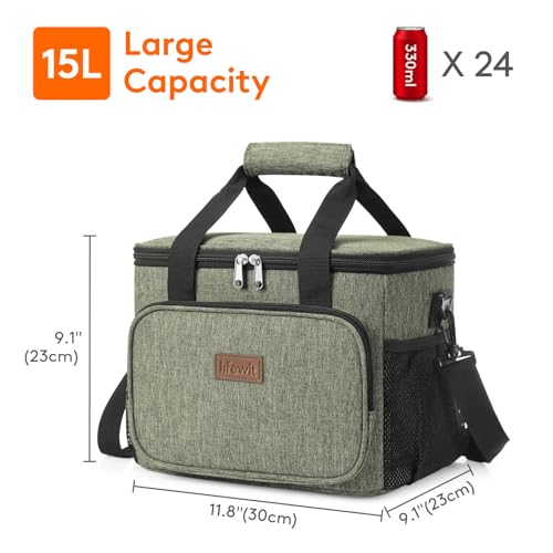 Lifewit Insulated Lunch Box for Men, Lunch Bag Cooler Women, 24-Can 15L - color: Dark Green, size: Large(15L)