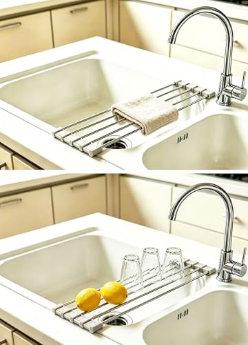 Ahyuan Roll up Dish Drying Rack Over The Sink Kitchen Roll up Sink Drying Rack Portable Dish Drainer Foldable Dish Drying Rack (Warm Gray, 17.8''X3.7'') - color: Warm Gray, size: Rectangle 17.8 inches x 3.7 inches