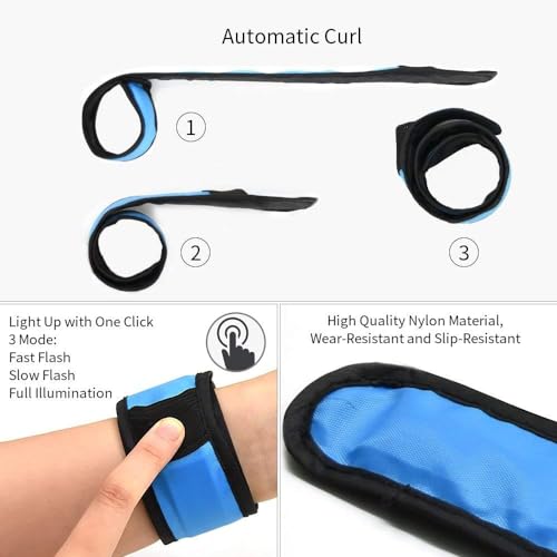 LOBKIN Safety Bracelets, LED Slap Armband Kids Walking at Night Safe LED Wrist Light Reflective Belt, Magic Band Running Lights - color: Blue Orange Red - Battery