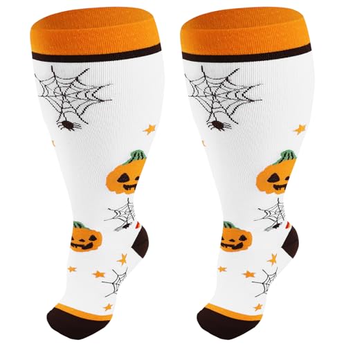 Junely Compression Socks for Women Wide Calf Plus Size Knee High - color: Pumpkin01