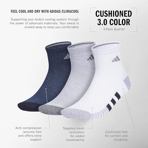 adidas Cushioned 3.0 3-Pack Quarter Socks - color: Legend Ink Blue/Grey/White/3/Color