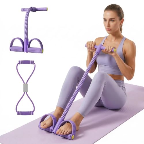 8-Tube Pedal Resistance Band with Handles, Heavy Resistance Bands Foot Pedal Puller Elastic Tension Rope for Abdomen Waist Arm Leg Core Strength Training, Portable Home Gym Equipment, Purple